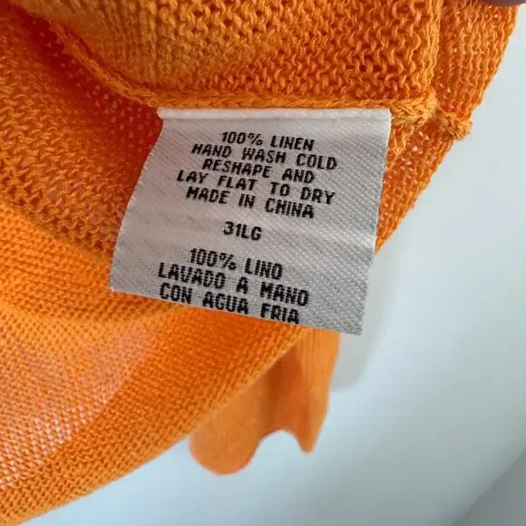 Eileen Fisher Women's 100% Linen Orange Long Sleeve Sweater Medium - Picture 4 of 6